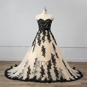 Unique Gothic Lace Corset Wedding Dress Bridal Gown Black Ivory Custom made - Picture 1 of 12