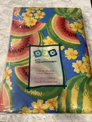 Mantel vintage con respaldo de franela de vinilo Town & Country Living Melons & Daisies Foto 1 de 4