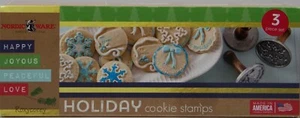 Christmas Nordic Ware 3 Holiday Cookie Stamps Wreath Snowflake Gift Tag - Picture 1 of 2