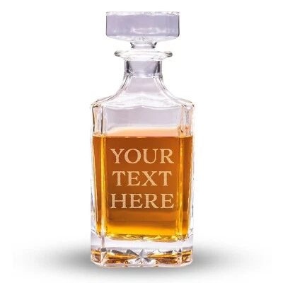 Custom Text Whiskey Decanter - Personalized Laser Engraved Whisky Glass Bottle - Image 1 of 4