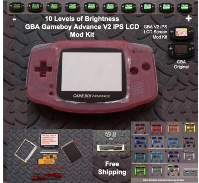 10 Level Brightness GBA V2 IPS LCD Mod Kit w/glass lens - Clear Pink - Image 1 of 4