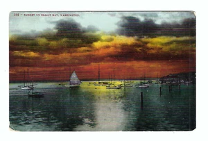 Washington Sunsets on Elliot Bay Old Vintage Postcard - Picture 1 of 2