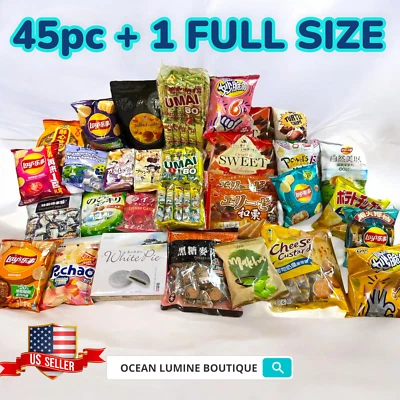 OCEAN LUMINE 1 Full Size + 45 Piece Variety Asian Snack Box Japanese Korean Chinese Fun Snack