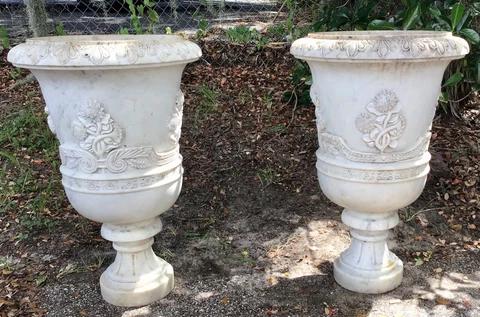 Very Fine Large 19th Century Carved Marble Urns - a Pair Cover