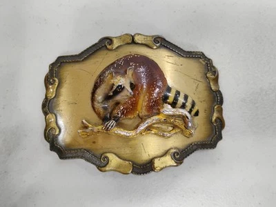 Pre-owned Raintree Buckle Jewelry Inc Belt 1978 Raccoon Hunter Bandit Vtg Belt3D - Image 1 of 4