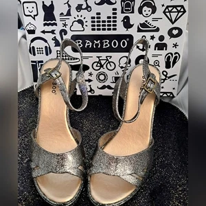 Gr. 8 Silber Glitzer Jelly Block High Heel Sandalen Schuhe NEU Plateau Metallic - Bild 1 von 8