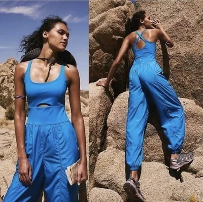 Mono Free People FP Movement Righteous Runzie Talla Pequeña Azul Nylon Elástico Foto 1 de 4