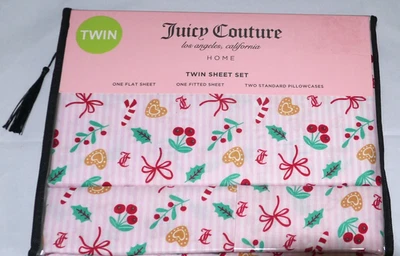 NUEVO Juicy Couture Juego de 4 Sábanas DOBLES NAVIDAD Flor de Acebo Candy Bastón Arcos Foto 1 de 4