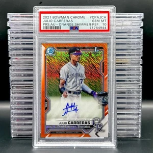 2021 Bowman Chrome Julio Carreras Prospect Auto Orange Shimmer Ref PSA 10 #/25 - Picture 1 of 2