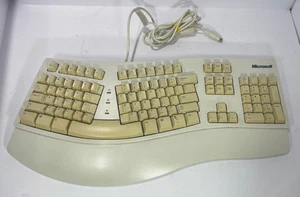 Teclado PS2 ergonómico natural vintage años 90 Microsoft 59758 blanco LR60161 - Imagen 1 de 2