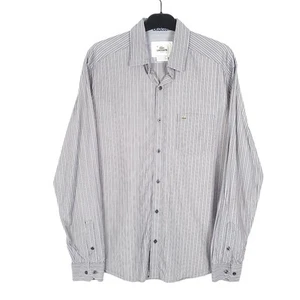 LACOSTE Grey Striped Shirt Slim Fit Long Sleeve Casual Cotton Mens M - Picture 1 of 5