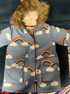 Boden Girls Snow Puffer Rainbow Jacket With Fur Hood Sz 4/5 - Picture 1 of 4