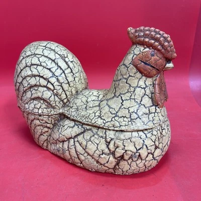 Contenedor de almacenamiento de gallo vintage rústico decoración de granja papel maché plato de dulces Foto 1 de 4