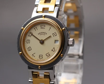 Reloj de cuarzo vintage HERMES Clipper 24 mm hecho en Suiza esfera crema "N COMO NUEVO" para mujer Foto 1 de 4