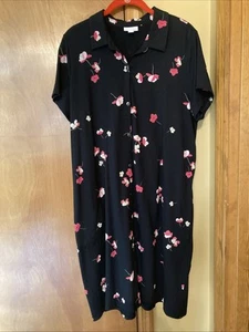 J. Jill Dress Petite Size Large Black Floral Ginger Pima Cotton Shirt Pockets - Picture 1 of 12