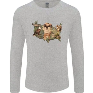 Americano Animales Ee.uu. Águila Buffalo Peces Lobo Hombre Camiseta Manga Larga - Imagen 1 de 11