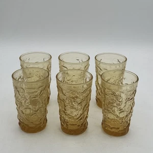 vintage 1960s gold milano Lido Anchor Hocking juice Glass tumbler Set Of 6 - Picture 1 of 4