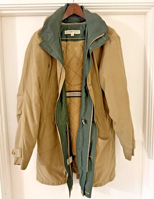 Para Hombres LG De Colección LONDON FOG Bronceado Cazador Verde Forrado Gabardina Chaqueta de Lluvia Invierno Foto 1 de 4