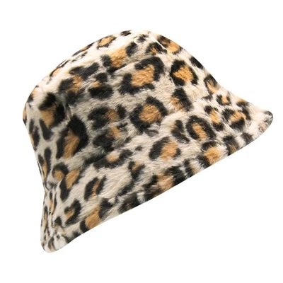 Damas Sombreros Cubo Invierno Cálidos Esponjosos Leopardo Imitación Piel Suave Felpa Pescador Gorra Foto 1 de 2