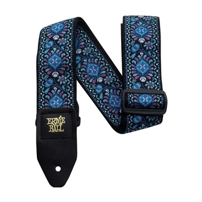 Ernie Ball Guitar Strap / Bass Strap INDIGO ORCHID Jacquard W-Leather Ends 4097 - Image 1 of 4