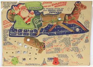 Juguete de acción animado Santa and his Galloping Renences de Sears c1940-50 años - Imagen 1 de 4