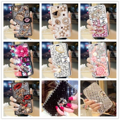 Cartera de cuero brillante estrás brillante para niñas/mujeres para Samsung Z abatible 3 4 Foto 1 de 4