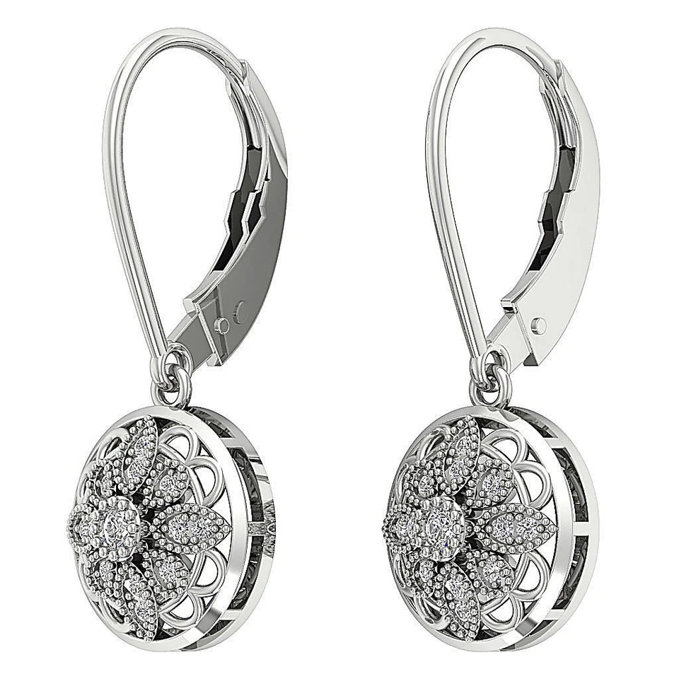 Leverback Dangling Earrings 14K White Gold I1 G 0.25Ct Natural Diamond 1.15 Inch - Image 1 of 1