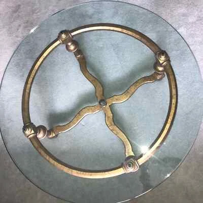 复古 Mid Century Modern,直径 45 英寸,3/4 英寸斜面玻璃,咖啡桌 — 第 1/4 张图片