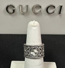 Gucci Sterling Logo Flower Ring - Rope Design with Double G Logo & Flower Motif