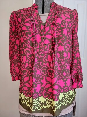 Blusa mujer Banana Republic Petite pequeña manga 3/4 rosa verde Foto 1 de 4