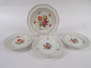 4 Schumann China Bavarian Floral Reticulated Porcelelain Hand Painted Plates I24 - Picture 1 of 10