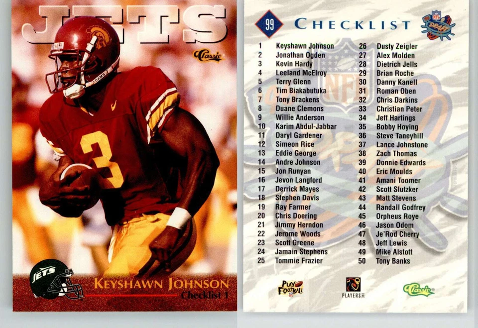 Keyshawn Johnson 1996 Classic Checklist #99 USC Jets RC Rookie - Image 1 of 1