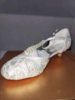 Слоновой кости свадебные туфли жемчуг котенок каблук T ремень круглый носок вечерние туфли новый 7 - Изображение 1 из 4