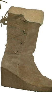 BEARPAW желтовато-коричневый замши на танкетке колена ботинки шнурует вверх назад размер 10 - Изображение 1 из 4