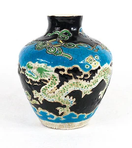 Antique Asian Japanese Ceramic Dragon Vase Signed - Picture 1 of 8