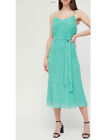 V By Very Pleated V Neck Spotted Midi Dress - Green With White Spots 18 RRP £35