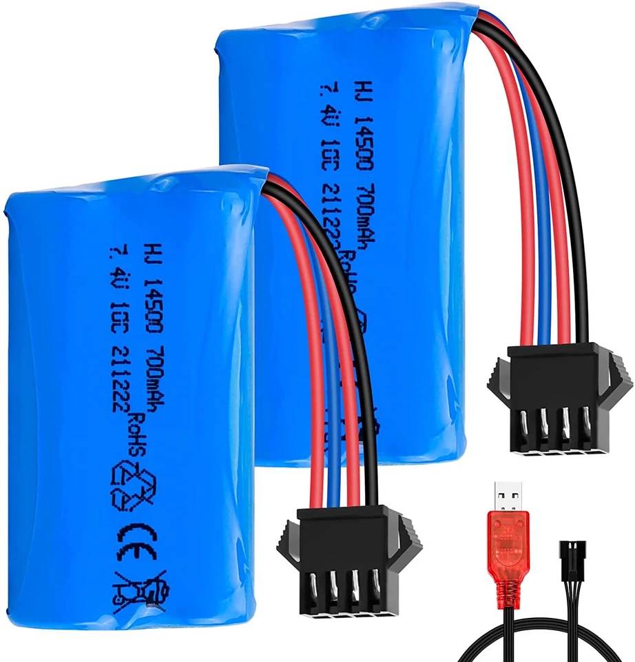 2Stück 7,4V 700mAh Akku SM-4P Stecker batterie mit USB-Ladegerät für RC Auto LKW - Bild 1 von 4