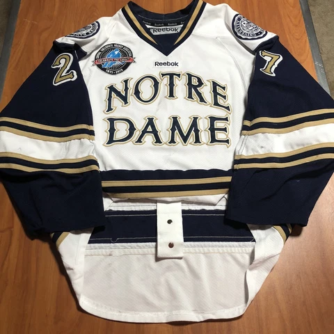 2013 Game Worn Notre Dame Fighting Irish NCAA Hockey Jersey Used White 54 Cover