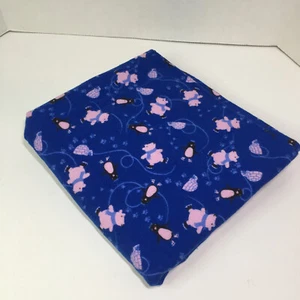 1.75 Yards Blue w Ice Skating Penguins Flannel Fabric 43" wide Cotton - Picture 1 of 6