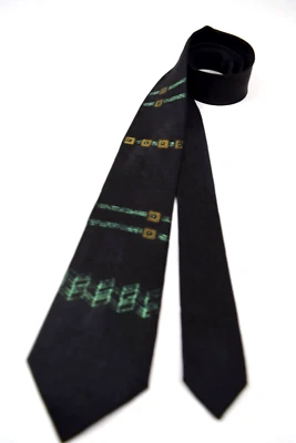 Corbata de Colección Cavalier Años 50 Art Deco Industrial Verde Marrón sobre Negro 52" x 2.75" Foto 1 de 4