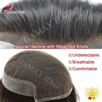 French Lace Front Mens Toupee Poly Pu Hairpiece Natural Hair Replacement Systems - Image 1 of 4