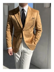 Männer Brauner Anzug Blazer Elegante Jacke Custom Smoking Sakko Freizeit Reverse - Picture 1 of 26