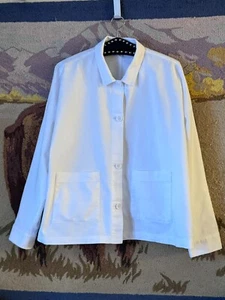 EILEEN FISHER Sz L Womens White Jacket Button Up Long Sleeve Pockets Boxy Fit - Picture 1 of 12