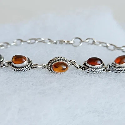 Sterling Silver Baltic Amber Tennis Bracelet 7.25" 9.5g | 925 | Oval Cabochons - Image 1 of 4