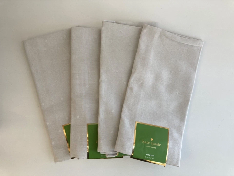 Kate Spade Platinum Larabee Dot Cotton Blend Dinner Napkins 4pc 1 3