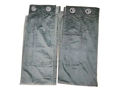 Pair Of Velvet Green Grommet Blackout Curtain Panels Drapes (2)  53"Wx61"L  - Image 1 of 4