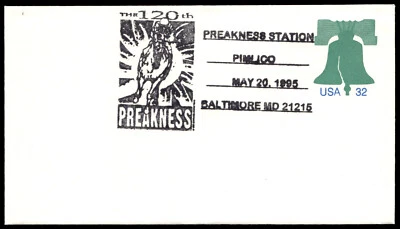 1995 USA Liberty Bell 32¢ FDC 120th Preakness Station USPS Stamp - Image 1 of 4