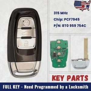 3 Button Remote Key Fob 315MHz for Audi A4 A5 A6 A7 Q5 RS4 S4 S5 - 8T0 959 754C - Picture 1 of 4