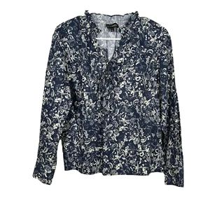 Intermix Private Label Womens Blouse XS Blue Floral Madeline Long Sleeve Ruffle - Picture 1 of 7