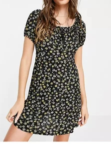 JDY milk maid mini dress in black daisy print Size L - Picture 1 of 2